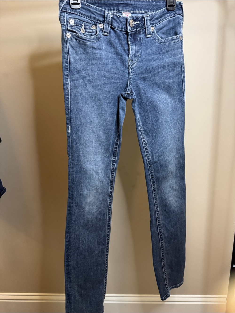 True Religion Women's Straight Leg Mid Wash Jeans